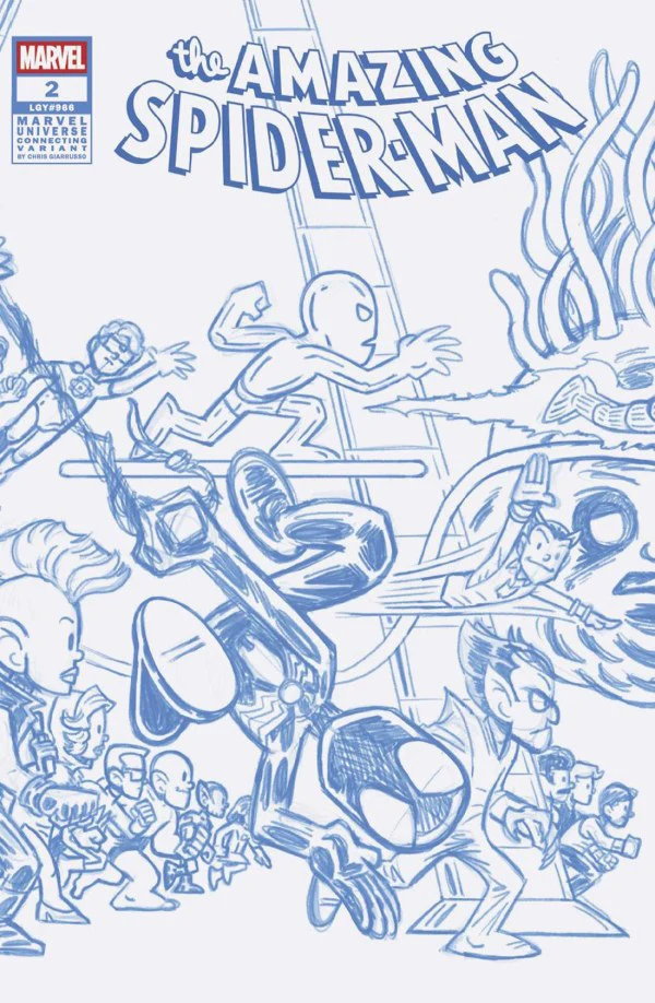 AMAZING SPIDER-MAN #2 (2025) INC 1:50 CHRIS GIARRUSSO MARVEL UNIVERSE CONNECTING BLUE LINE SKETCH WRAP VARIANT L