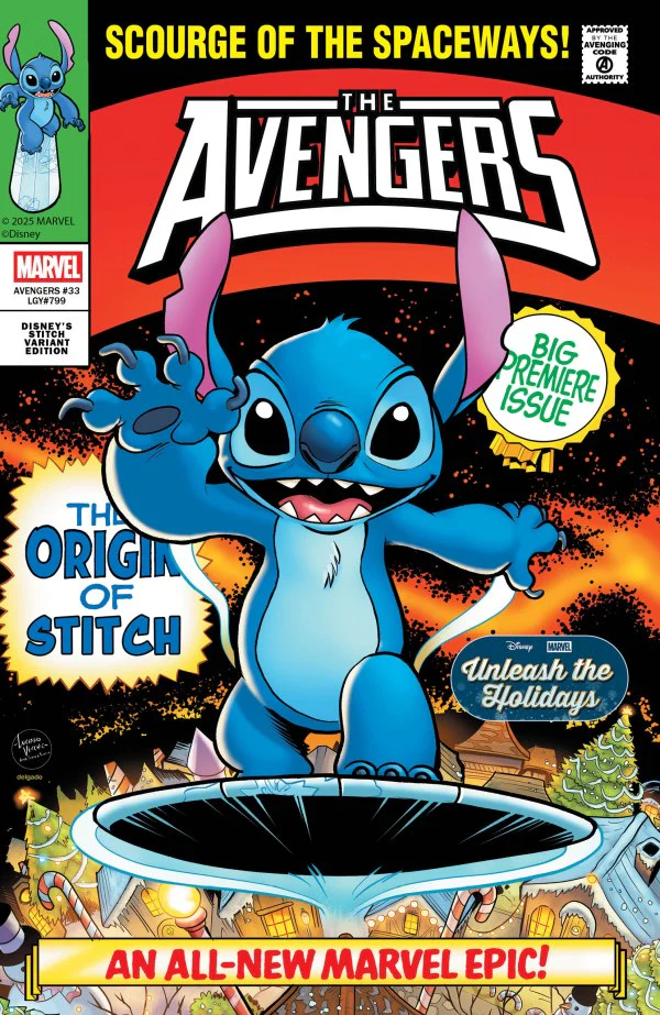 AVENGERS #33 (2025) LUCIANO VECCHIO DISNEY STITCH UNLEASH THE HOLIDAYS VARIANT