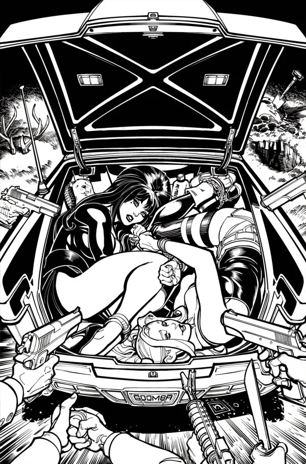HARLEY QUINN X ELVIRA #2 CVR O INC 1:15 CHAD HARDIN LINE ART VIRGIN VAR