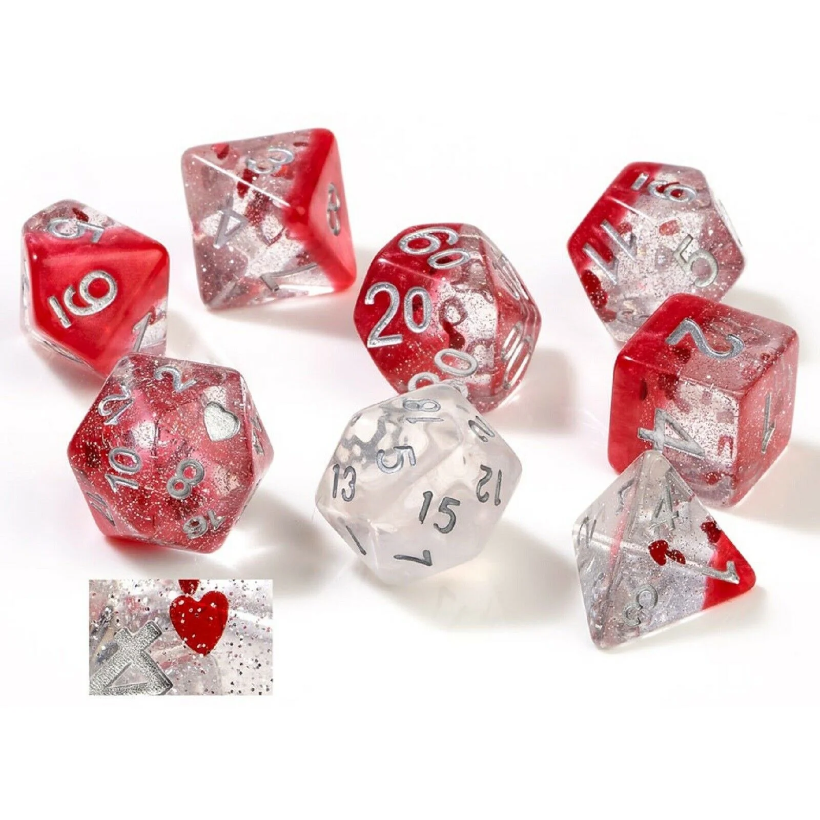 Sparkling Hearts! TRANSPARENT RESIN SIRIUS DICE SET