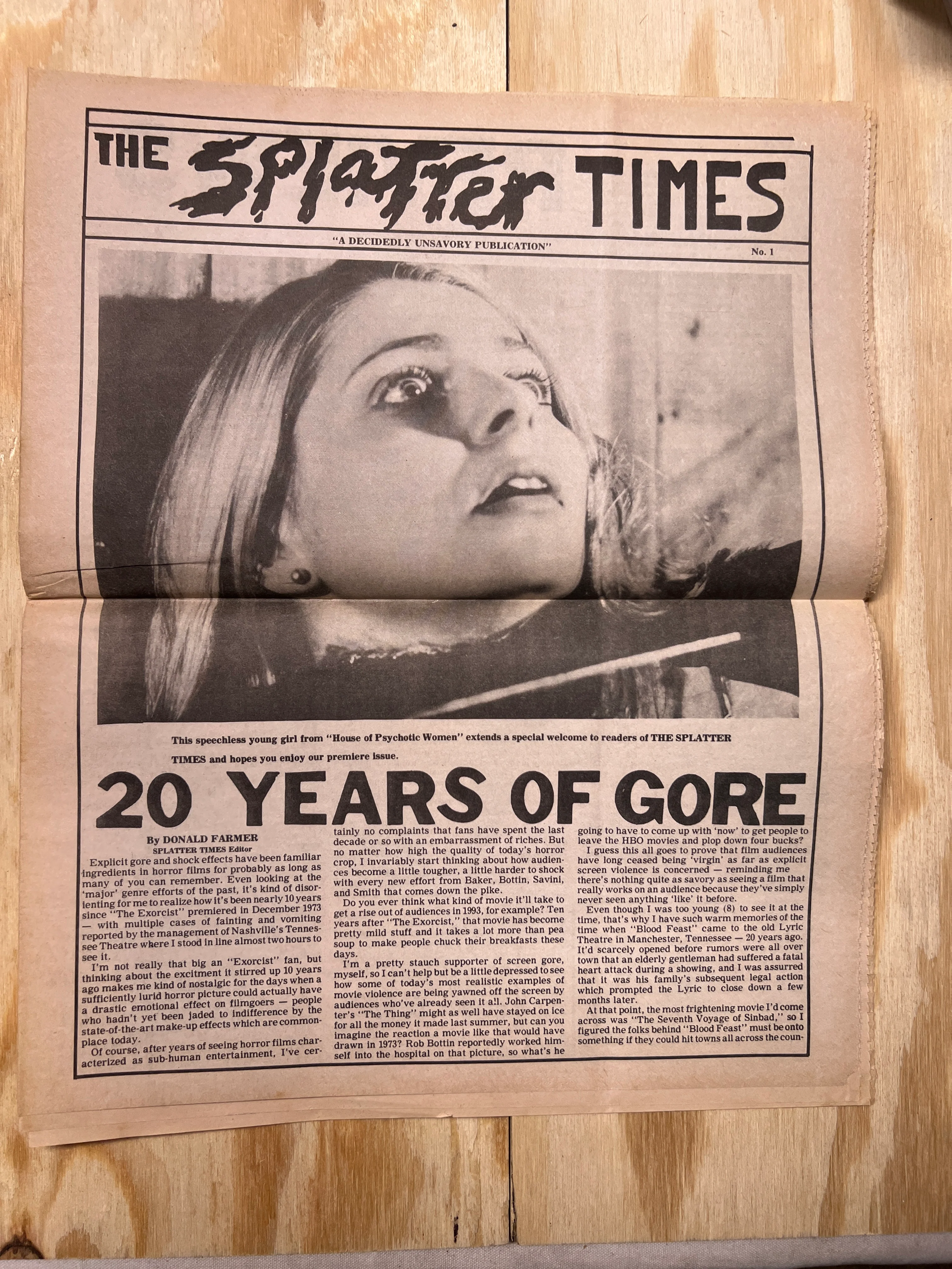 Splatter Times #1 (1983 Newspaper / Newsprint Fanzine)